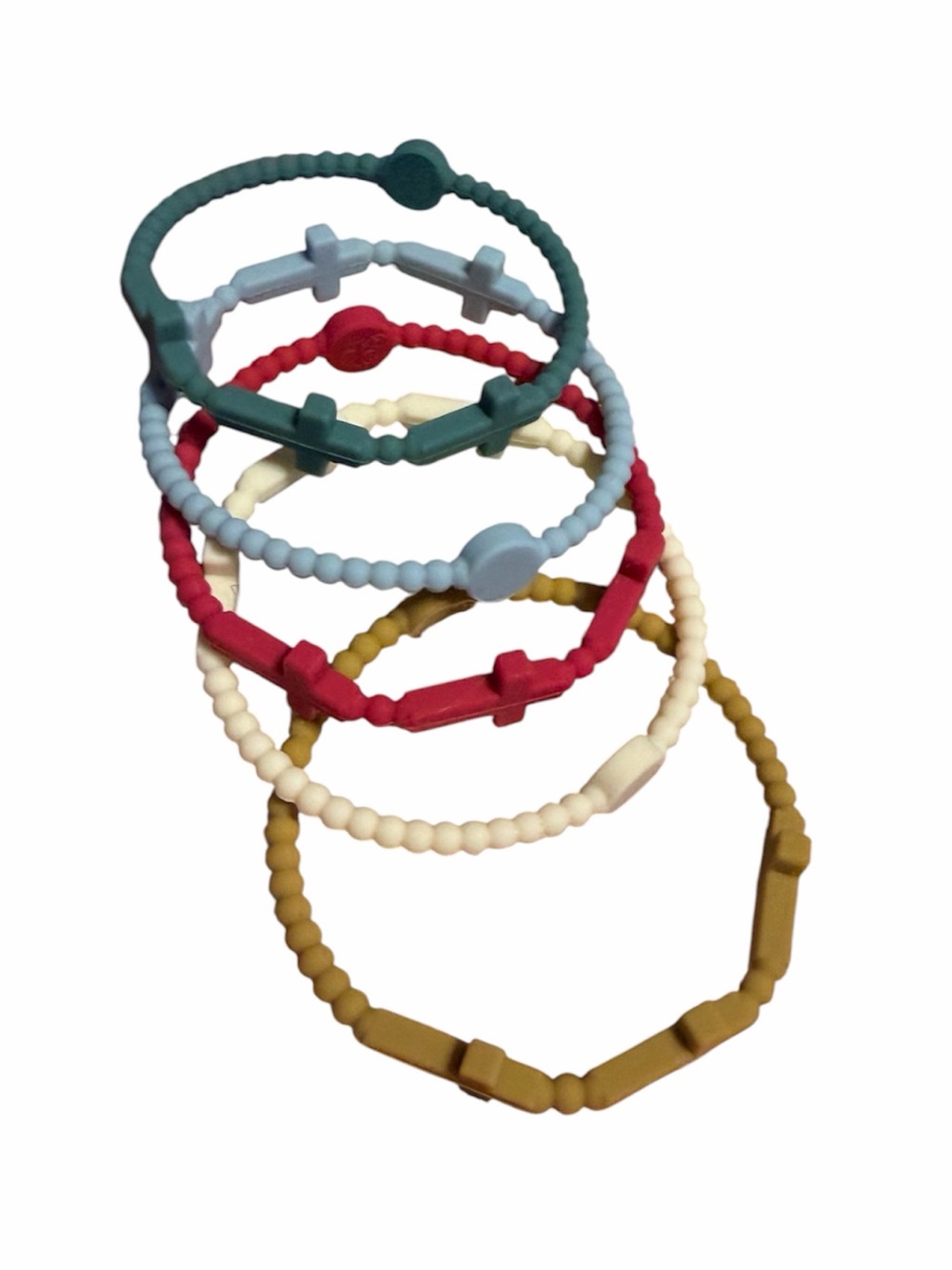 Plunder Stackable Silicone Bracelets in Teal, Light Blue, Red, Cream, Mustard